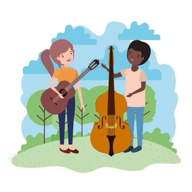 Peyzaj müzik aletleri ile çift