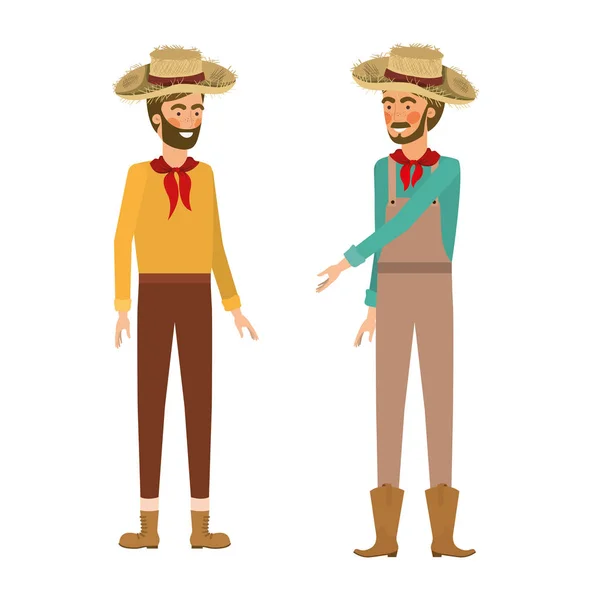 Granjeros hombres hablando con sombrero de paja — Vector de stock