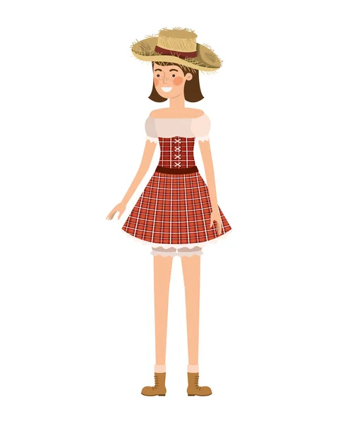 Hasır şapkalı çiftçi kadın — Stok Vektör