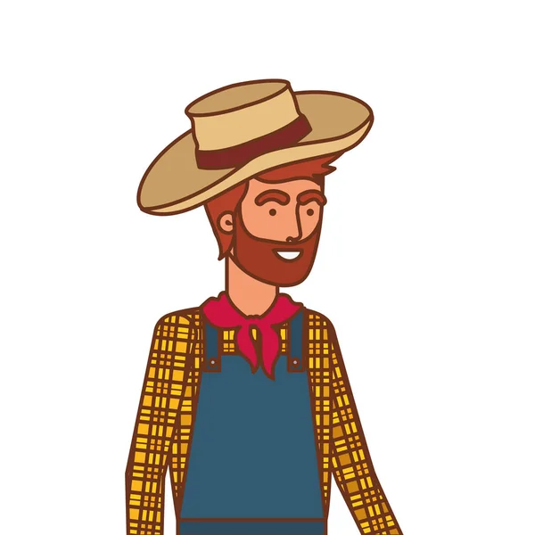 Hombre agricultor con sombrero de paja — Vector de stock