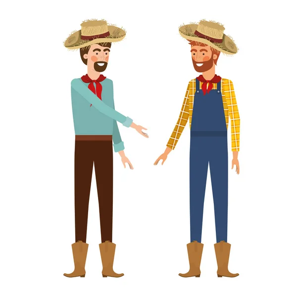 Agricultores homens falando com chapéu de palha — Vetor de Stock