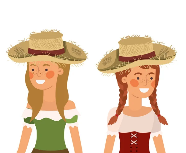 Αγρότες γυναίκες που μιλούν με ψάθινο καπέλο — Διανυσματικό Αρχείο