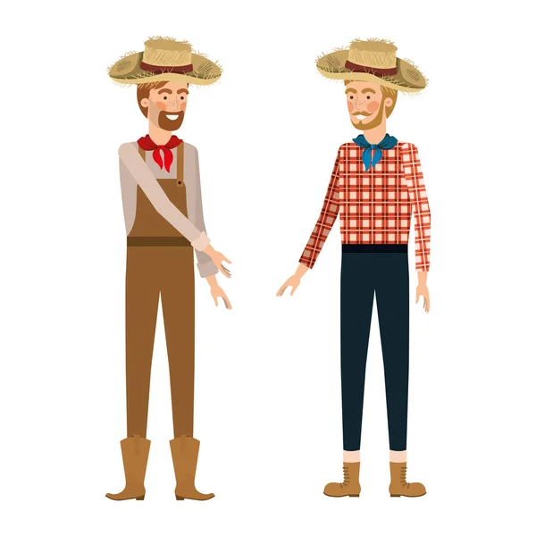 Agricultores homens falando com chapéu de palha — Vetor de Stock