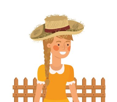 hasır şapka lı ve yakın arka plan ile çiftçi kadın