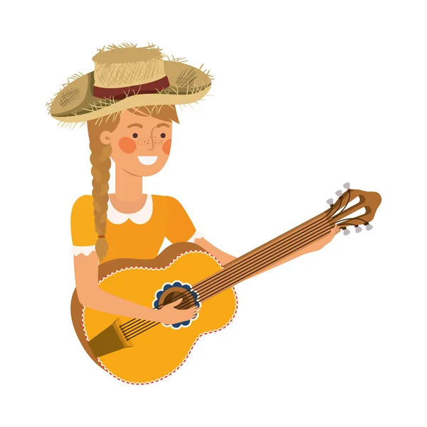 Agricultora con instrumento musical — Vector de stock