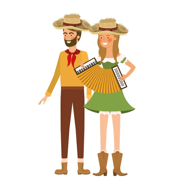 农民夫妇与乐器 — 图库矢量图片