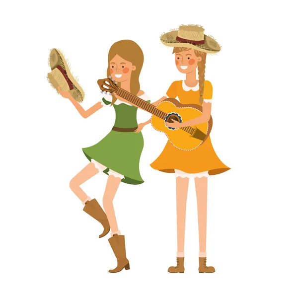Αγρότες γυναίκες με μουσικά όργανα — Διανυσματικό Αρχείο