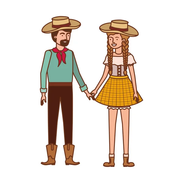 Granjeros pareja hablando con sombrero de paja — Vector de stock