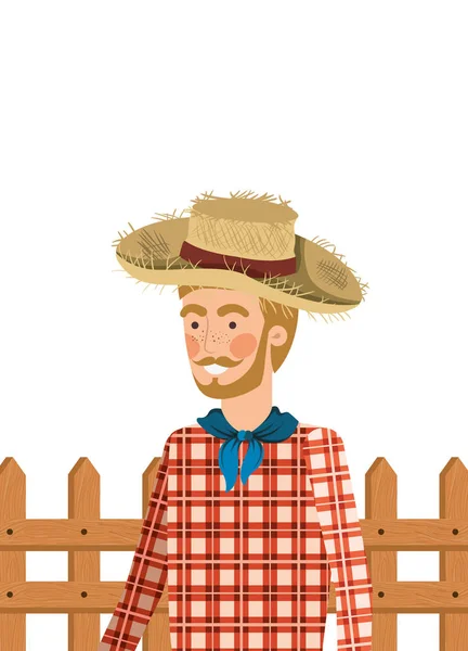 Uomo contadino con cappello di paglia e sfondo vicino — Vettoriale Stock