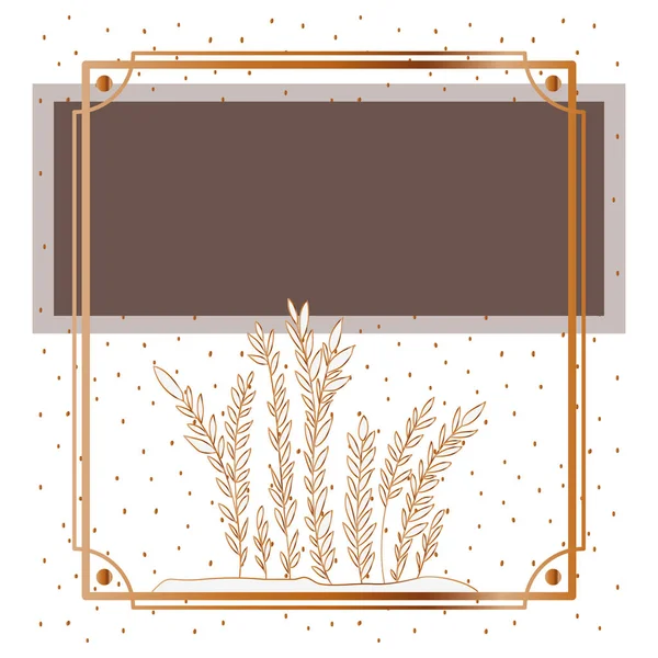 Pattern plant with frame golden isolated icon — Stock Vector