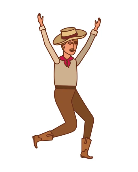 Hombre agricultor bailando con sombrero de paja — Vector de stock