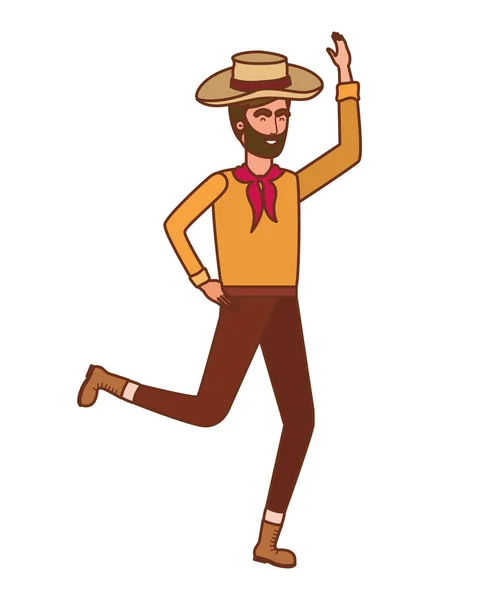 Hombre agricultor bailando con sombrero de paja — Vector de stock