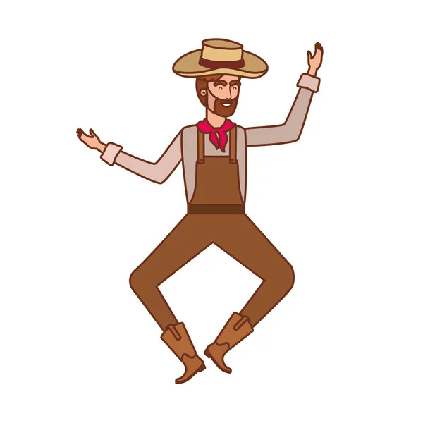 Hombre agricultor bailando con sombrero de paja — Vector de stock