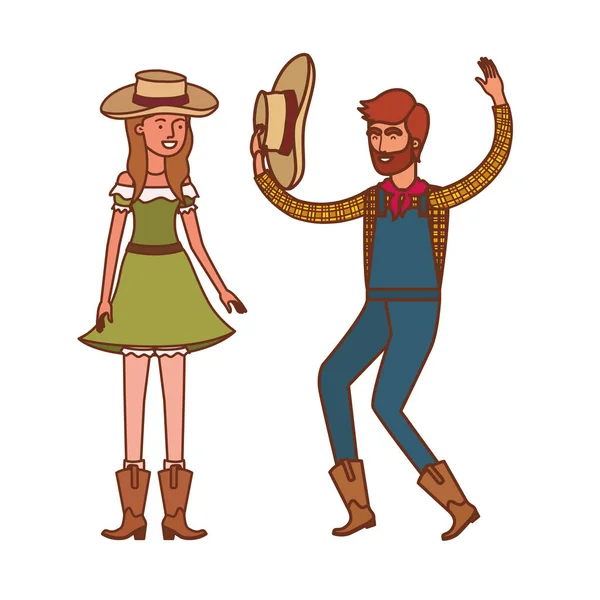 Αγρότες ζευγάρι χορεύοντας με ψάθινο καπέλο — Διανυσματικό Αρχείο