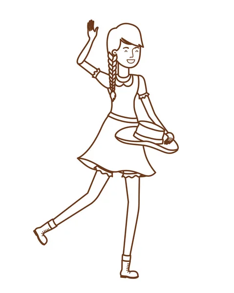 Agriculteur femme dansant avec chapeau de paille — Image vectorielle