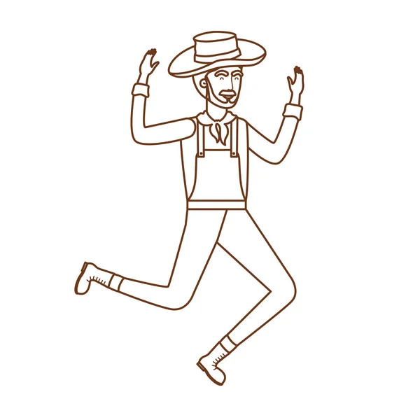 Hombre agricultor bailando con sombrero de paja — Vector de stock