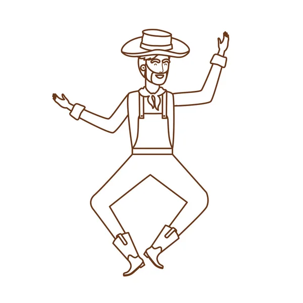 Hombre agricultor bailando con sombrero de paja — Vector de stock