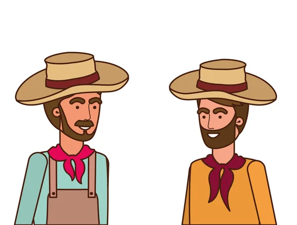 Contadini uomini che parlano con cappello di paglia — Vettoriale Stock