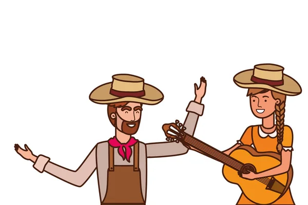 Bauernpaar mit Musikinstrument — Stockvektor