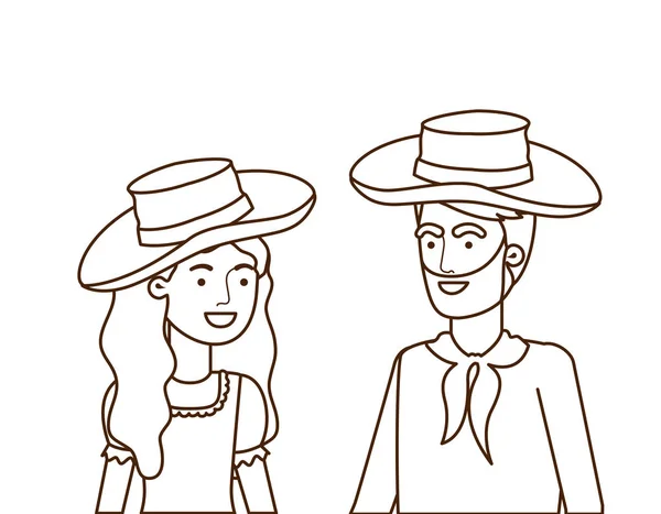 Granjeros pareja hablando con sombrero de paja — Archivo Imágenes Vectoriales