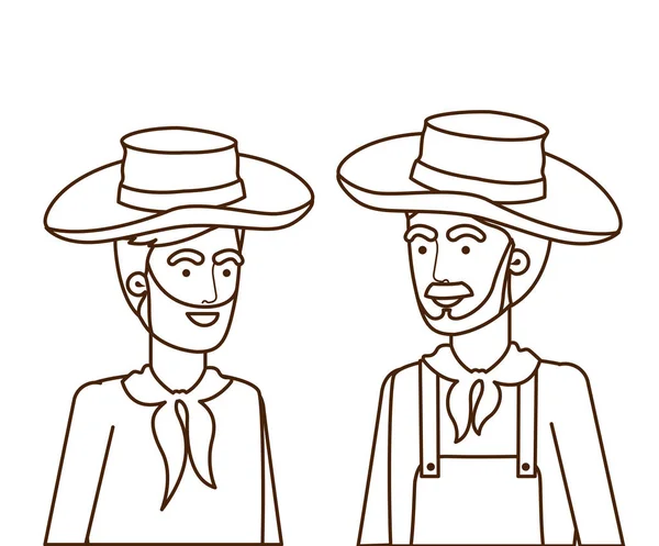 Granjeros hombres hablando con sombrero de paja — Vector de stock