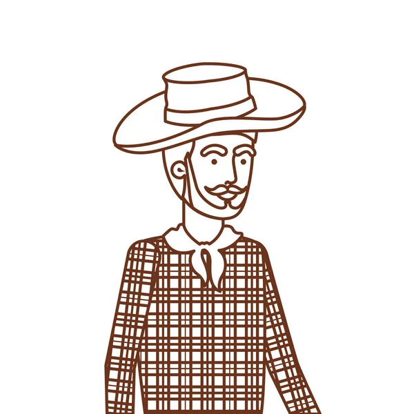 Uomo contadino con cappello di paglia — Vettoriale Stock