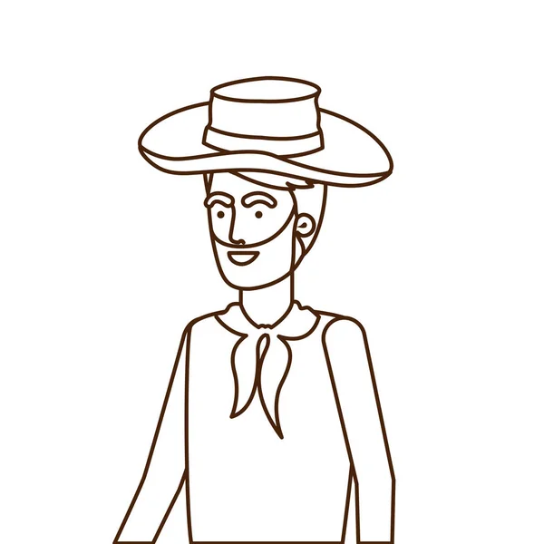 Hombre agricultor con sombrero de paja — Vector de stock