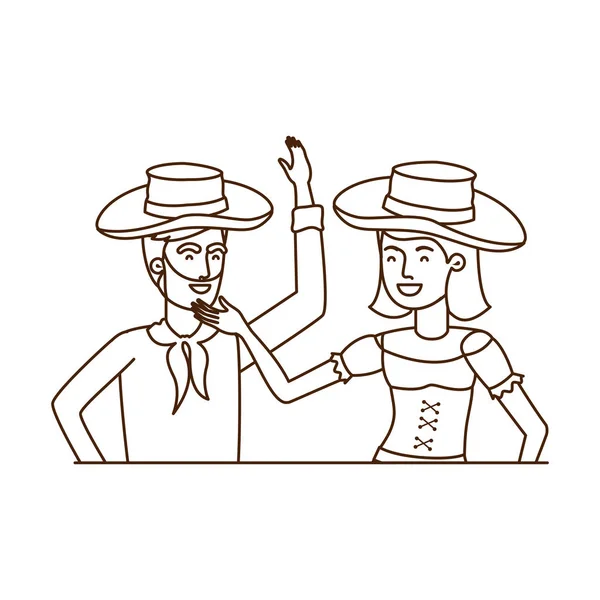 Couple d'agriculteurs parlant avec chapeau de paille — Image vectorielle