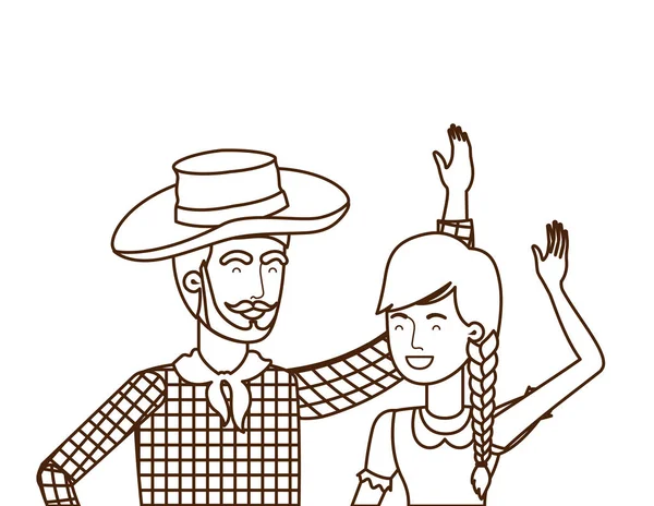 农民夫妇交谈与草帽 — 图库矢量图片
