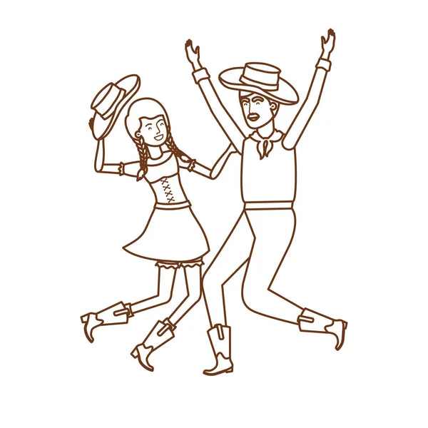 Coppia di contadini che ballano con cappello di paglia — Vettoriale Stock