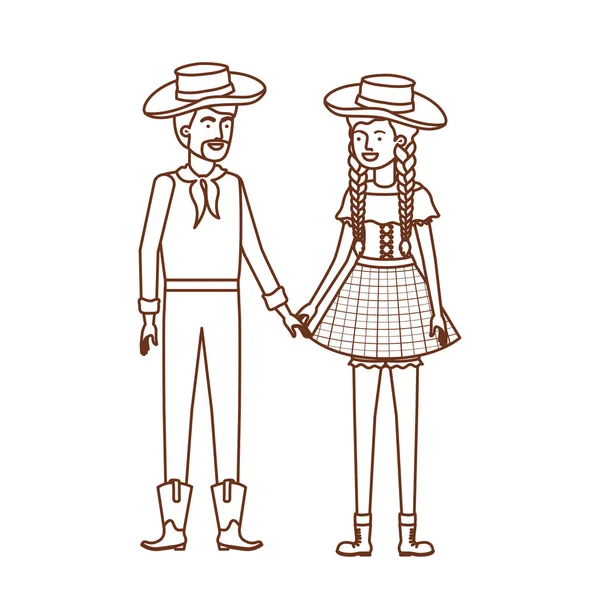 Pasangan petani berbicara dengan topi jerami - Stok Vektor