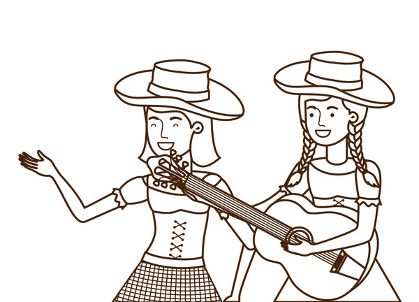 Αγρότες γυναίκες με μουσικό όργανο — Διανυσματικό Αρχείο