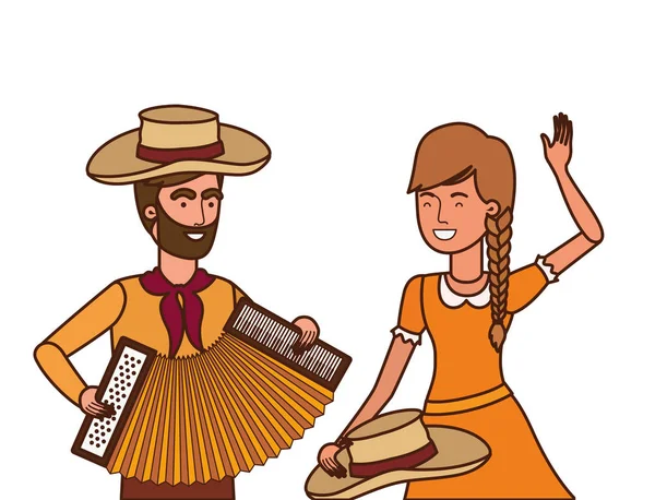 Αγρότες ζευγάρι με μουσικό όργανο — Διανυσματικό Αρχείο