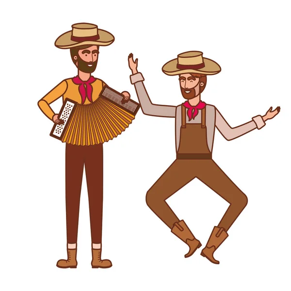 Agricultores hombres con instrumento musical — Vector de stock