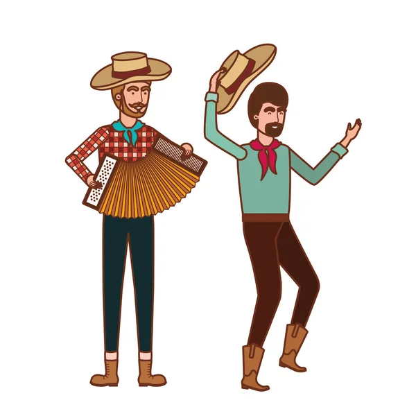 Agricultores hombres con instrumento musical — Vector de stock