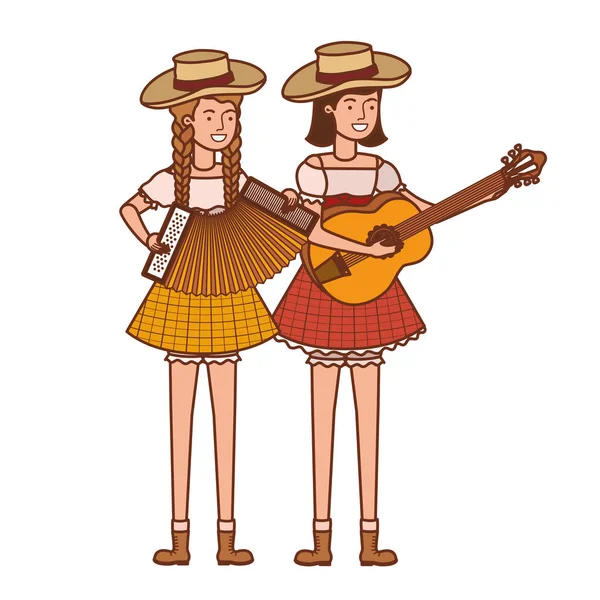 Αγρότες γυναίκες με μουσικά όργανα — Διανυσματικό Αρχείο