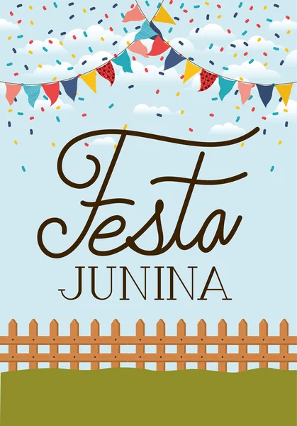 Festa junina med staket och girlander — Stock vektor