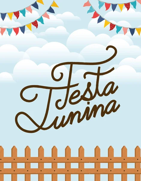 Festa junina z ogrodzeniem i garlandami — Wektor stockowy