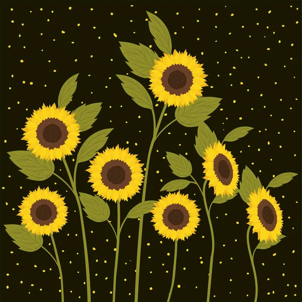 Beautiful sunflowers garden scene — Stock Vector