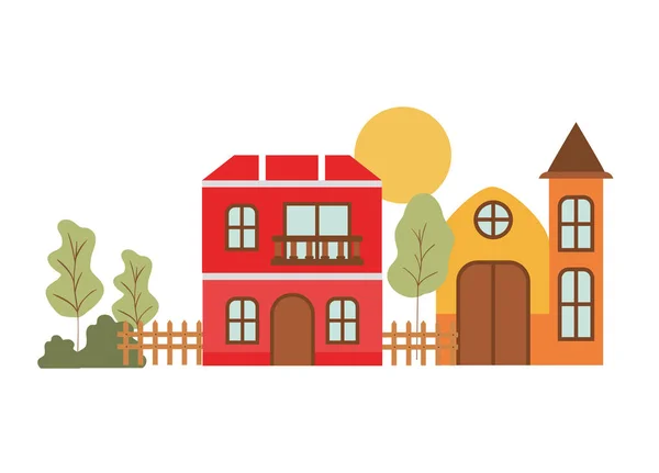 Maisons de quartier dans le paysage icône isolée — Image vectorielle