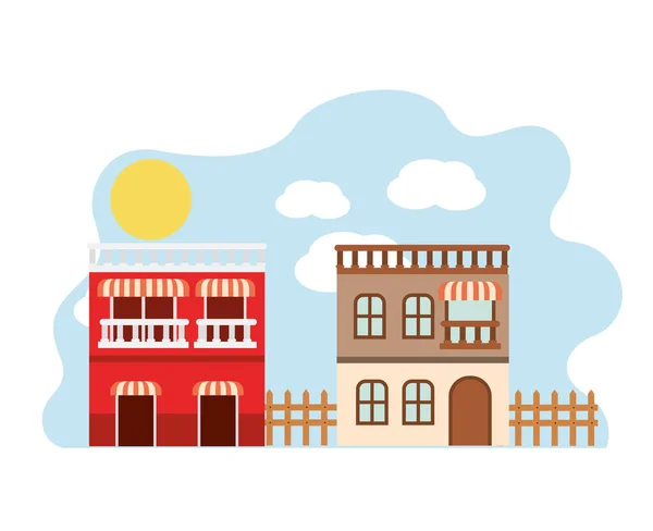 Neighborhood houses in landscape isolated icon — Stock Vector