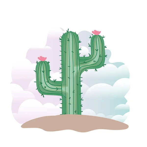 Cactus en el paisaje icono aislado — Vector de stock