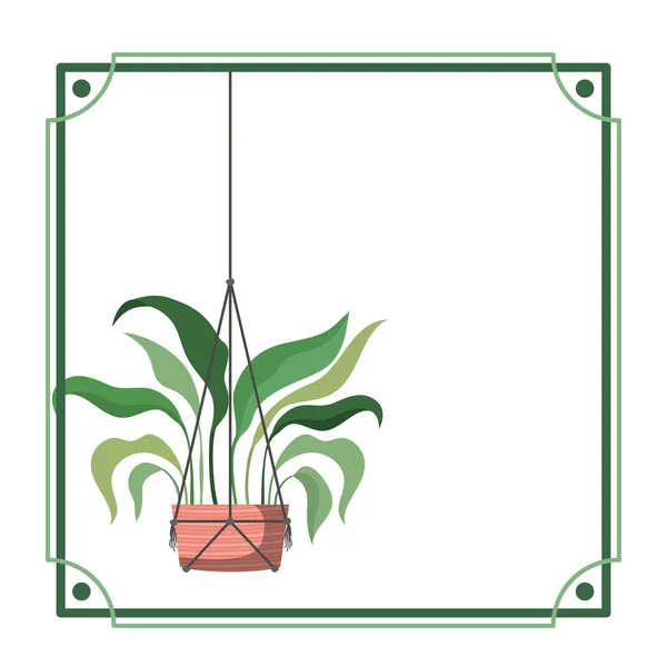 Macrame askıları üzerinde houseplant ile çerçeve — Stok Vektör