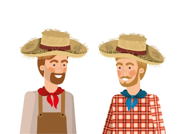 Granjeros hombres hablando con sombrero de paja — Vector de stock