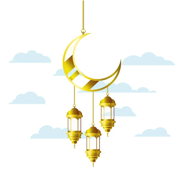 Ramadan kareem lanterna e lua pendurada — Vetor de Stock