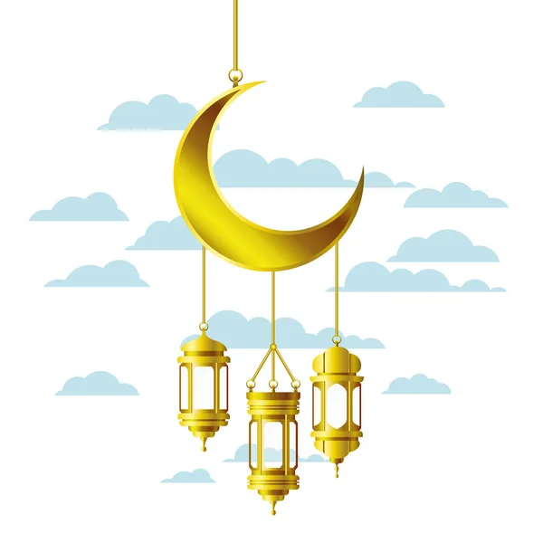 Ramadan Kareem Laterne und Mond hängen — Stockvektor