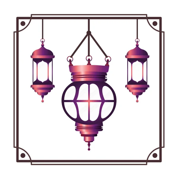 Frame with ramadan kareem lantern hanging — Stock Vector