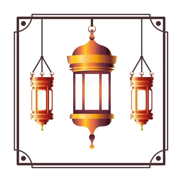 Cornice con lanterna kareem ramadan appesa — Vettoriale Stock