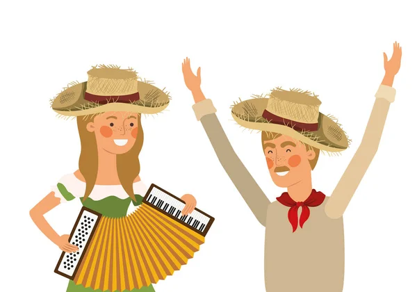 Αγρότες ζευγάρι με μουσικό όργανο — Διανυσματικό Αρχείο