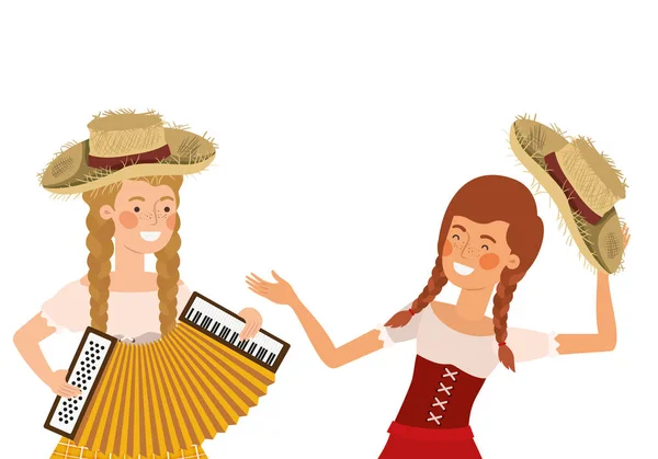 农民妇女与乐器 — 图库矢量图片